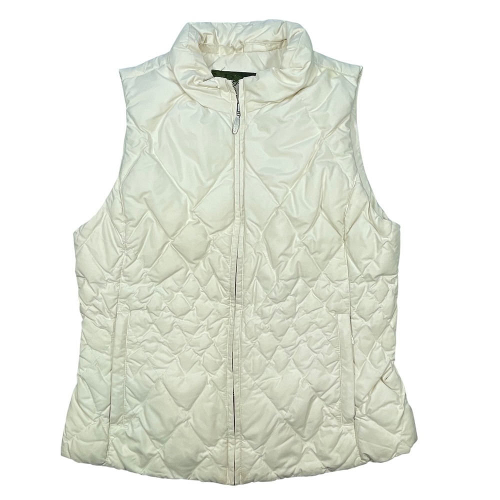 Eddie Bauer Cream White Goose Down Quilted Puffer Vest Womens Size M